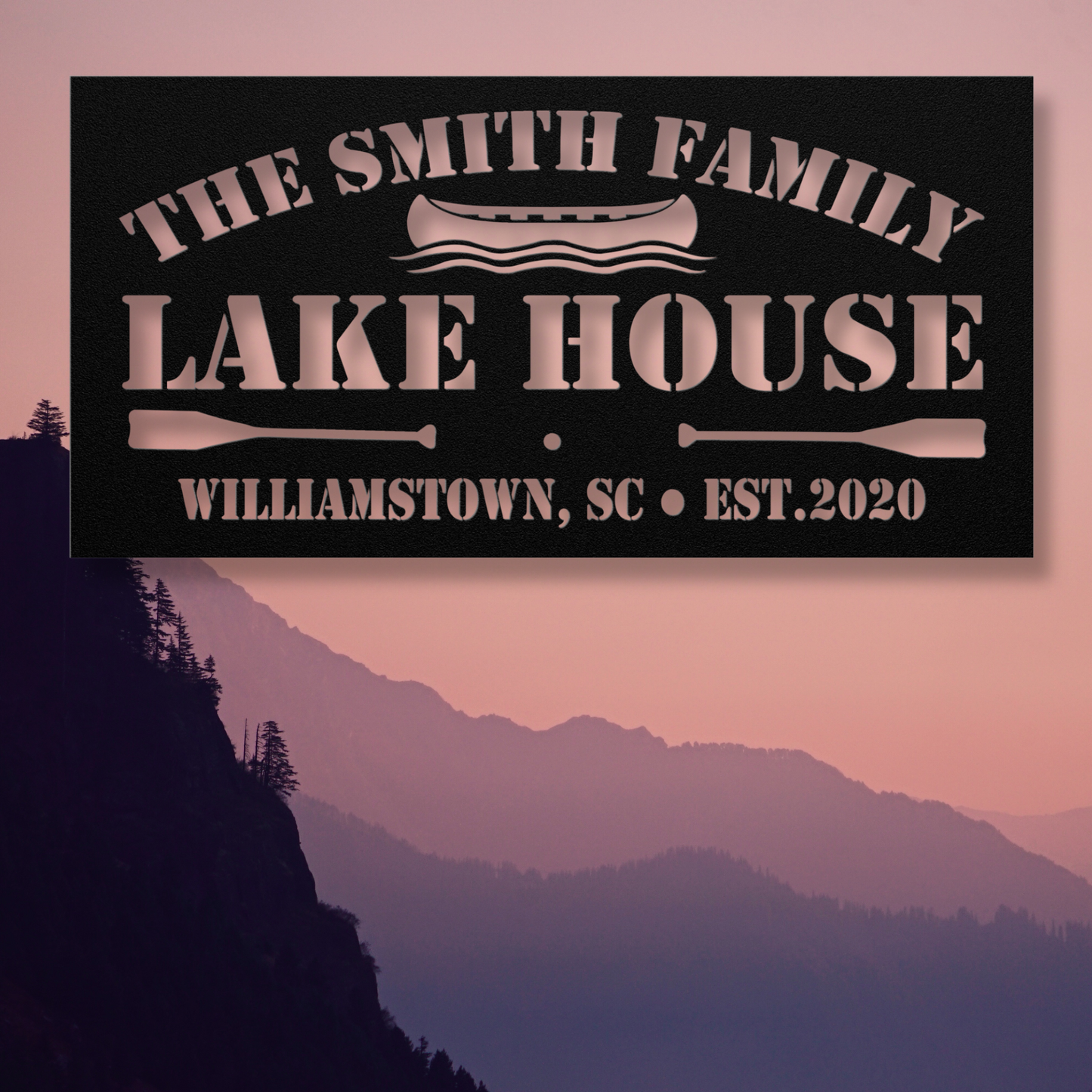 Personalized Metal Lake House Sign - The Boat and Paddles