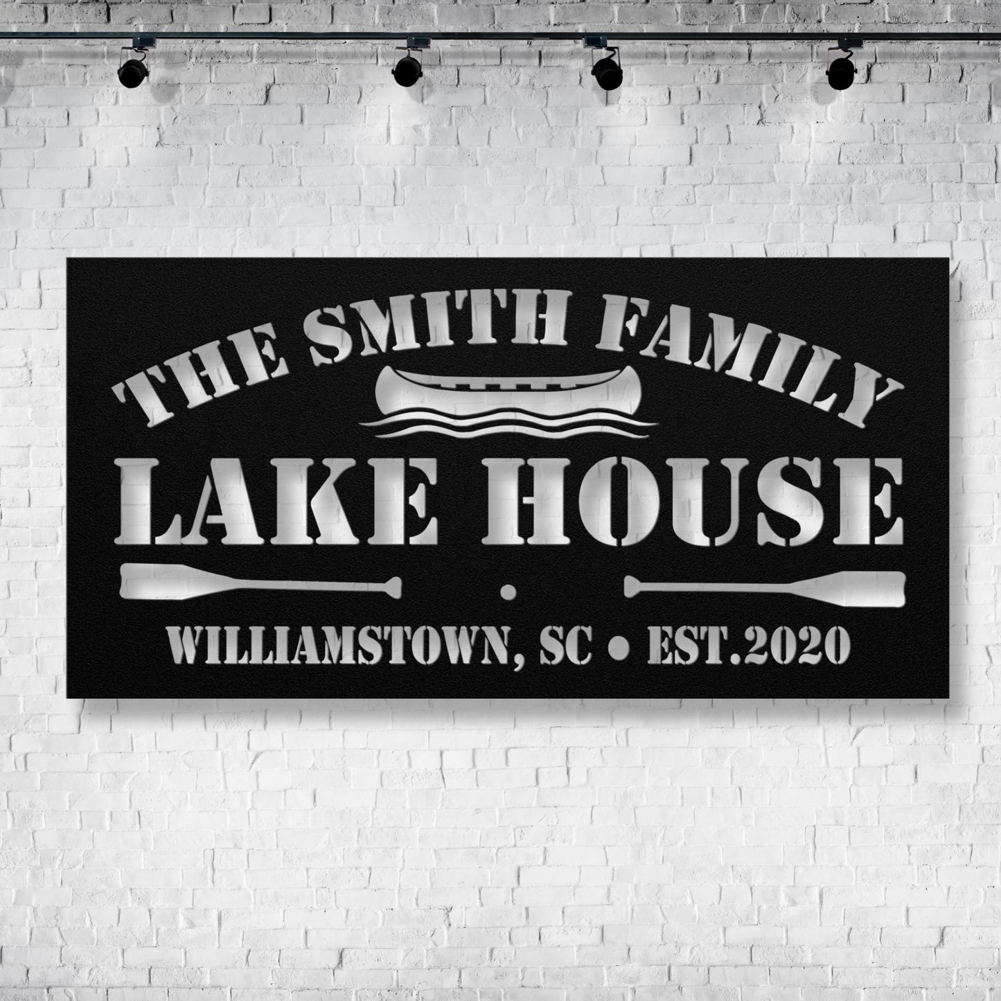 Personalized Metal Lake House Sign - The Boat and Paddles