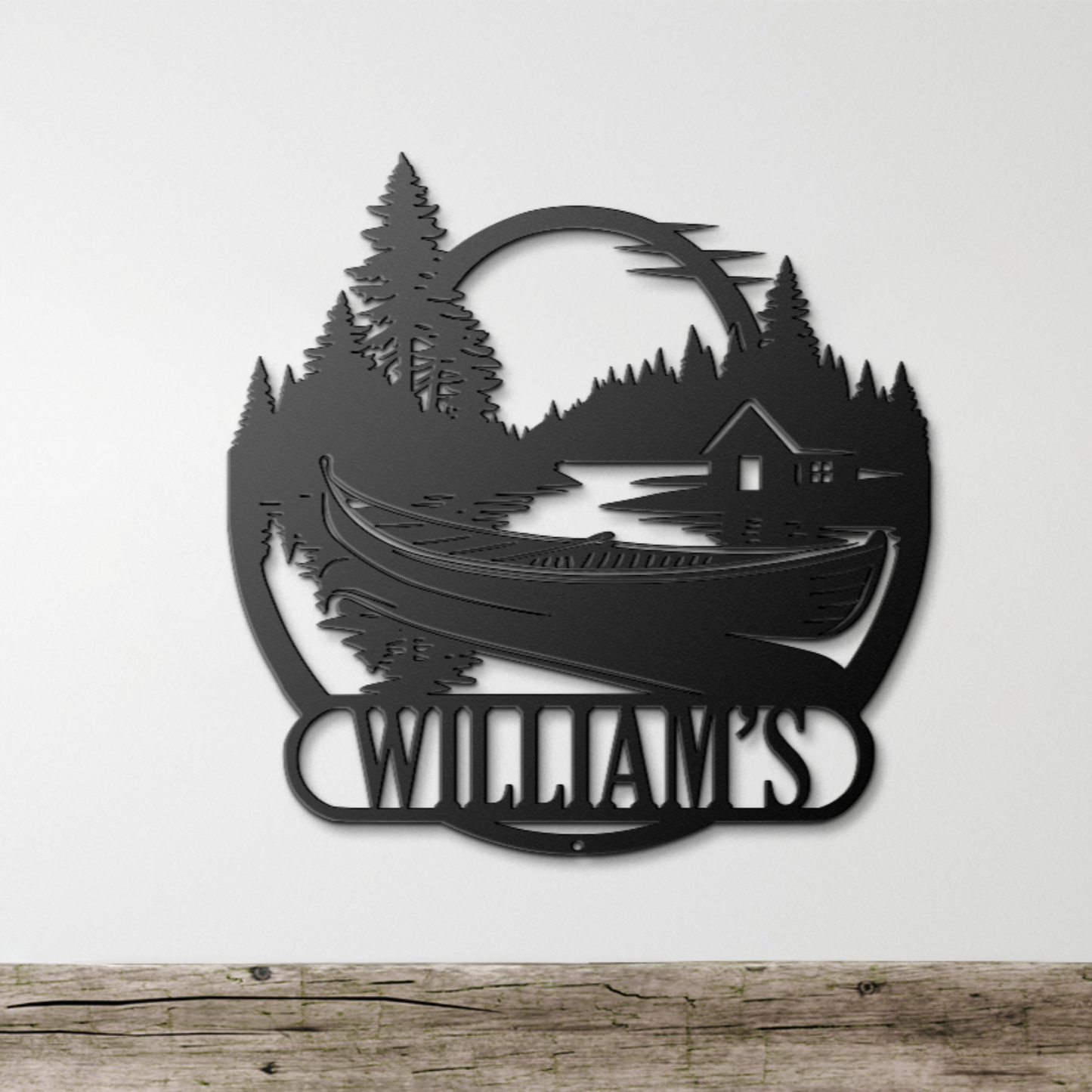 Personalized Metal Lake House Sign - Large Boat and Pines
