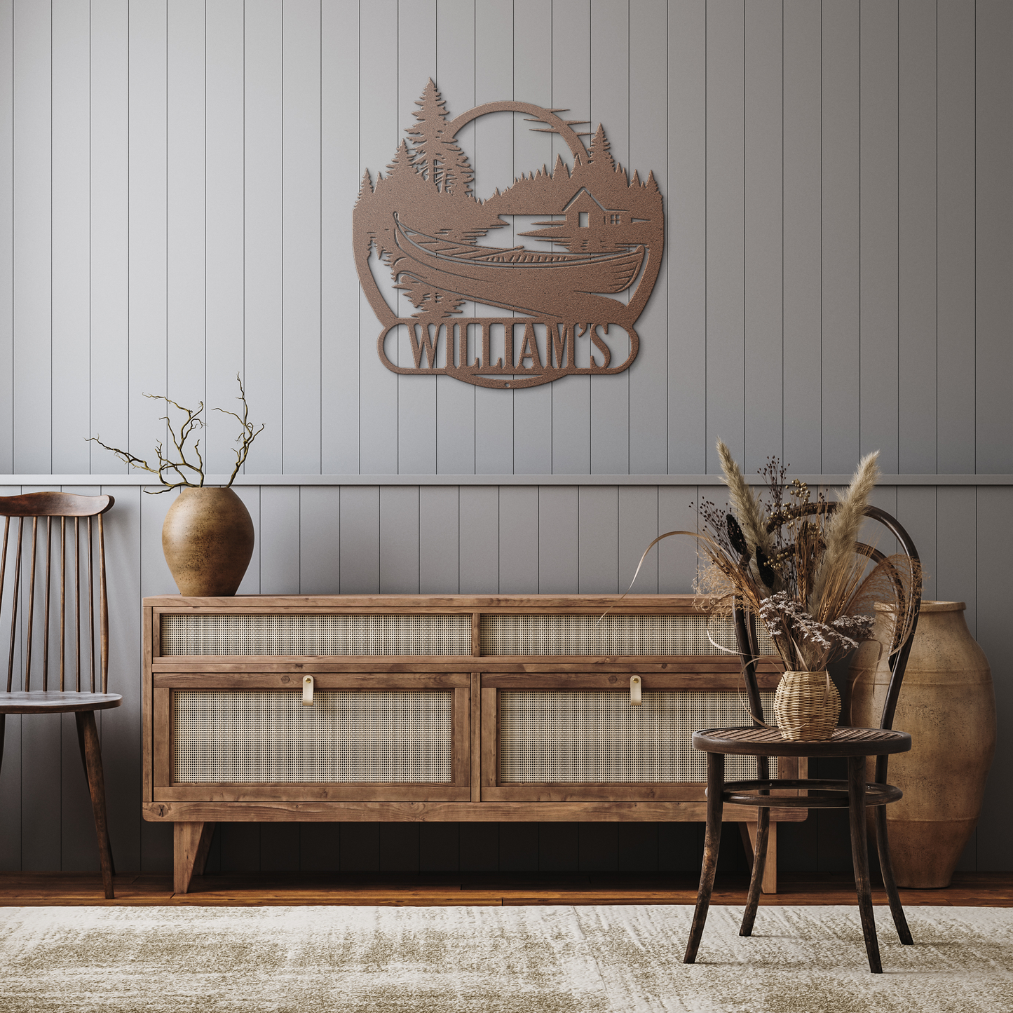 Personalized Metal Lake House Sign - Large Boat and Pines