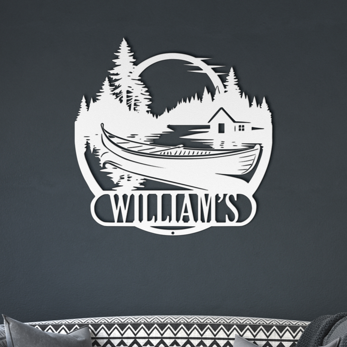 Personalized Metal Lake House Sign - Large Boat and Pines