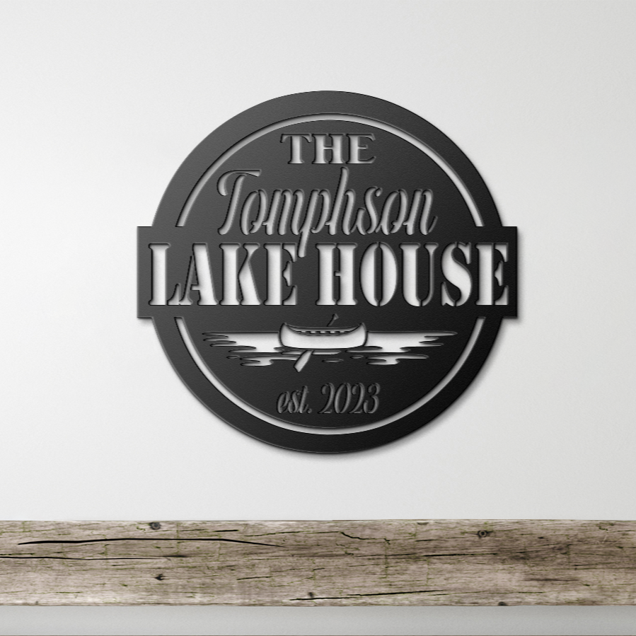 Personalized Metal Lake House Sign - Round Sign with Boat
