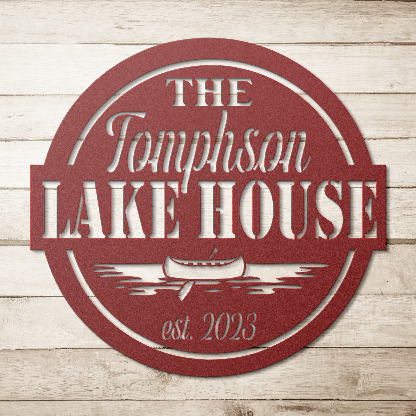 Personalized Metal Lake House Sign - Round Sign with Boat