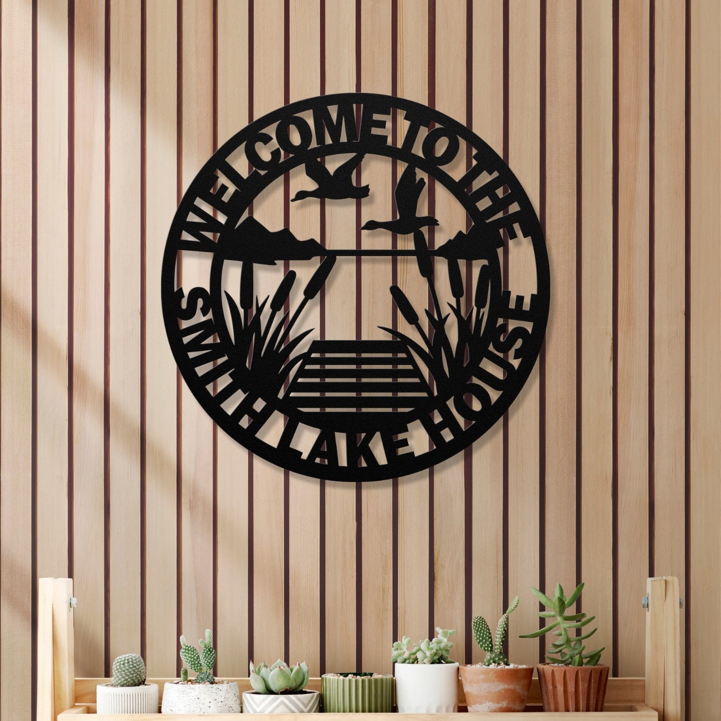 Personalized Metal Lake House Sign - Reeds and Ducks