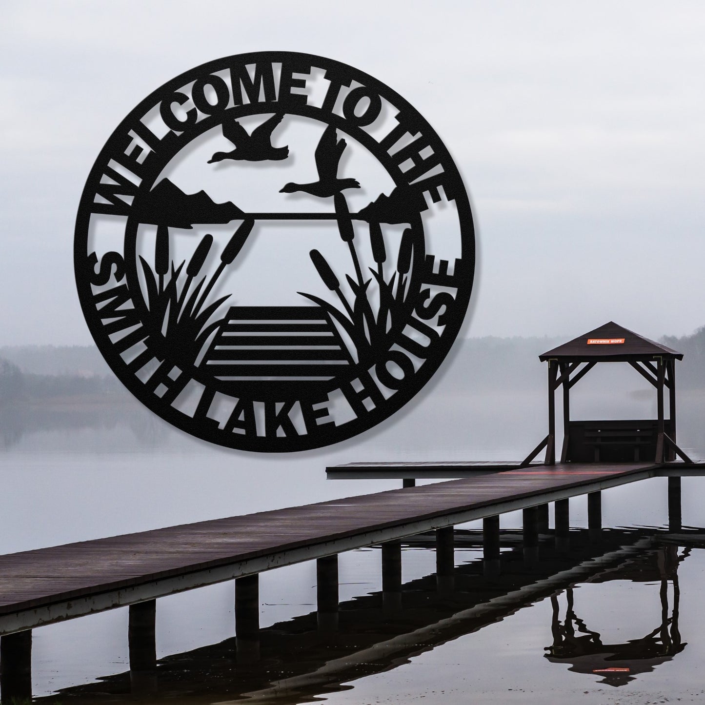 Personalized Metal Lake House Sign - Reeds and Ducks