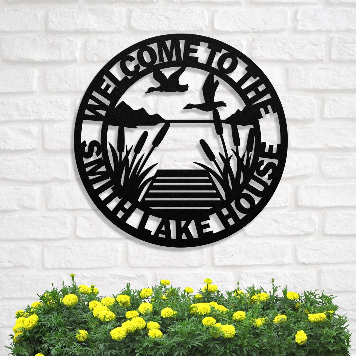 Personalized Metal Lake House Sign - Reeds and Ducks