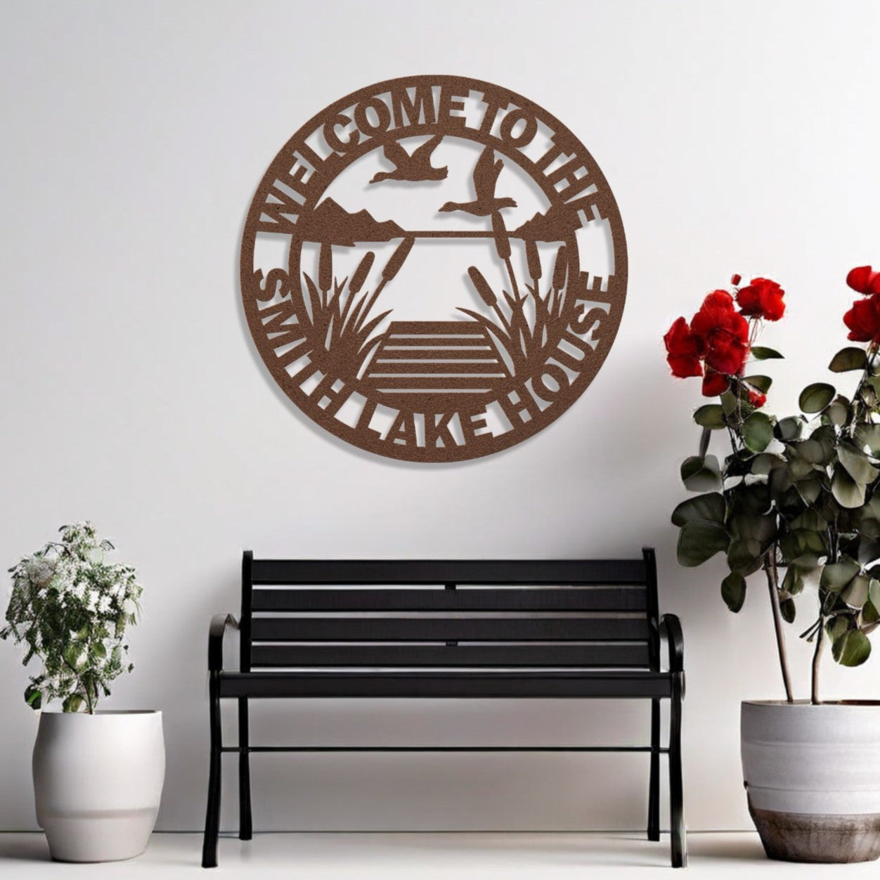 Personalized Metal Lake House Sign - Reeds and Ducks