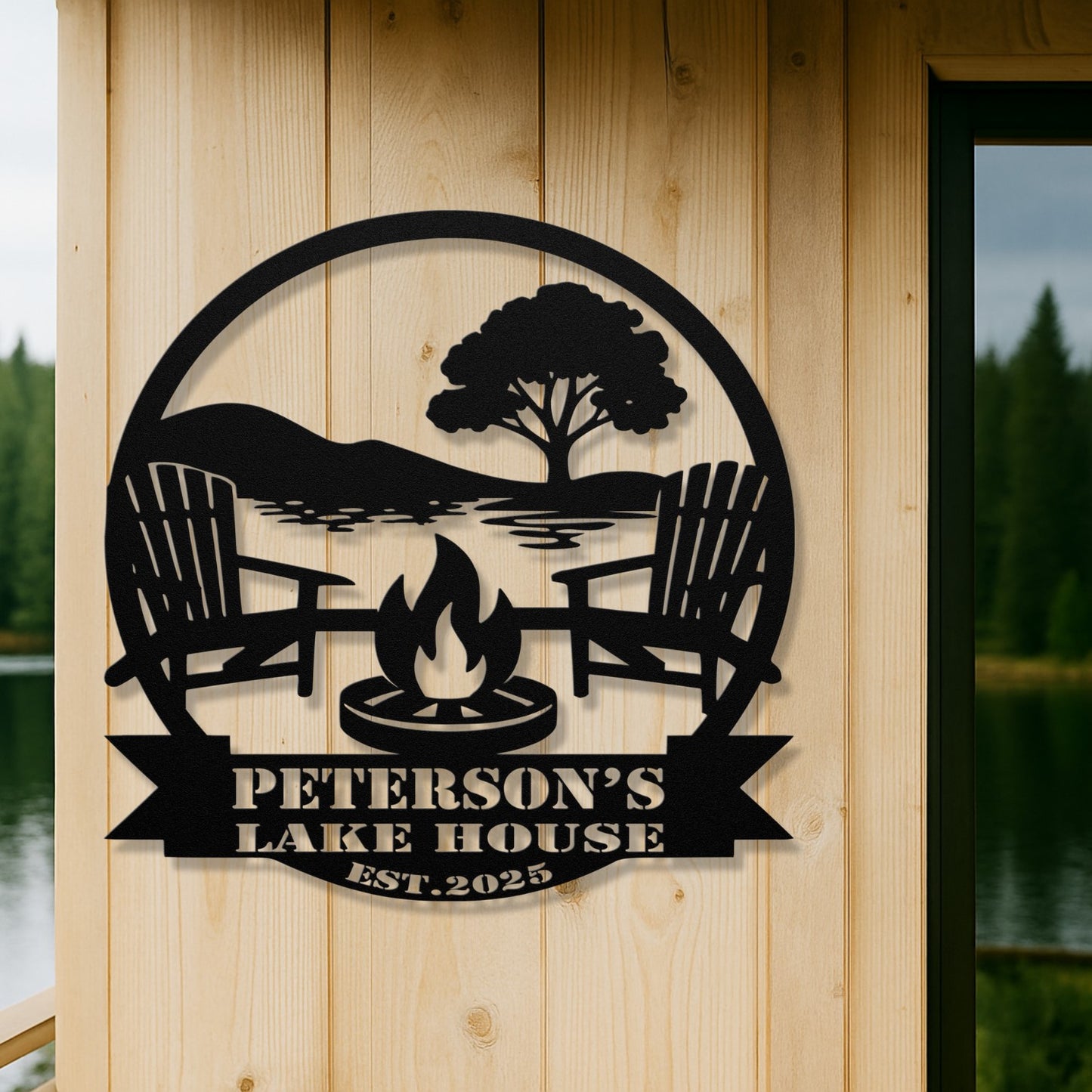 Personalized Metal Lake House Sign - Fire Pit