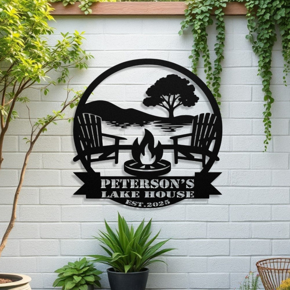 Personalized Metal Lake House Sign - Fire Pit