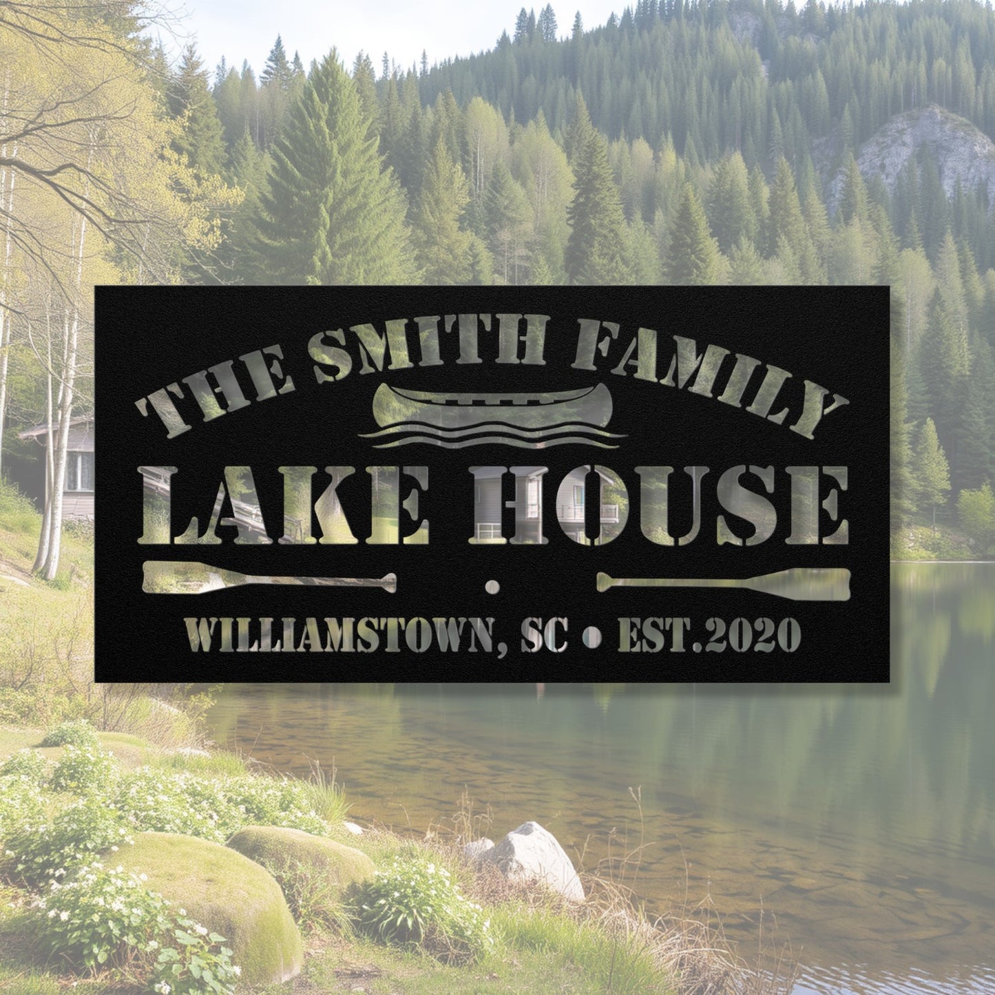 Personalized Metal Lake House Sign - The Boat and Paddles