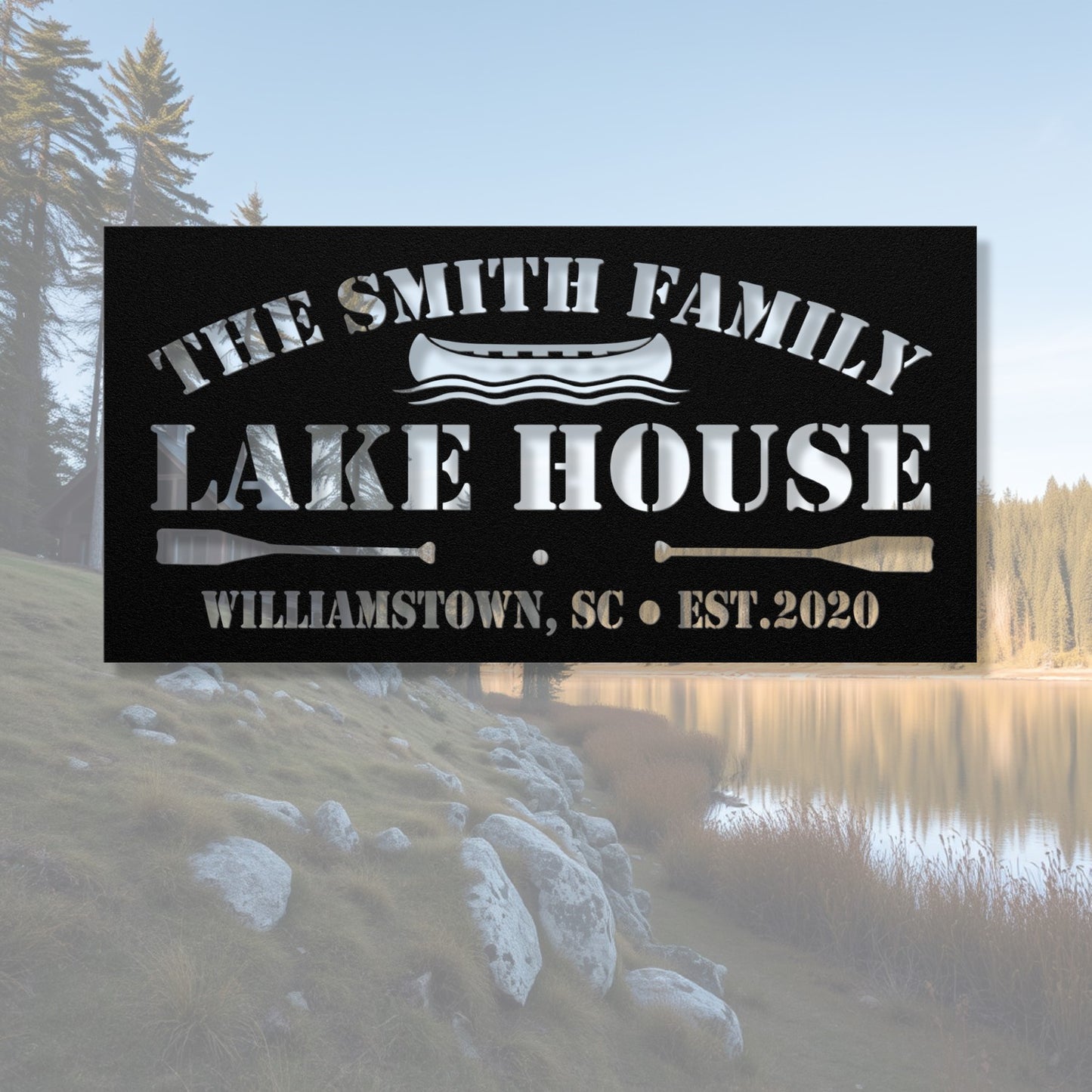 Personalized Metal Lake House Sign - The Boat and Paddles