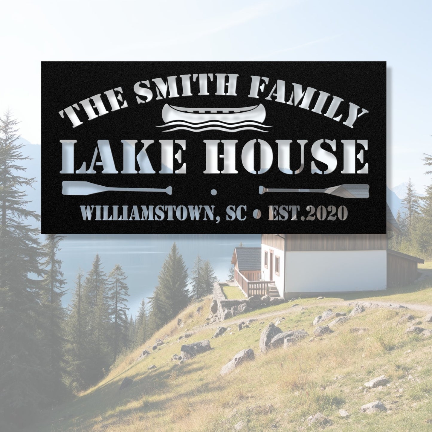 Personalized Metal Lake House Sign - The Boat and Paddles
