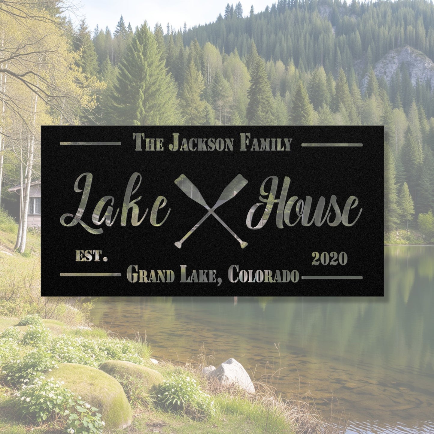 Personalized Metal Lake House Sign - Crossed Paddles