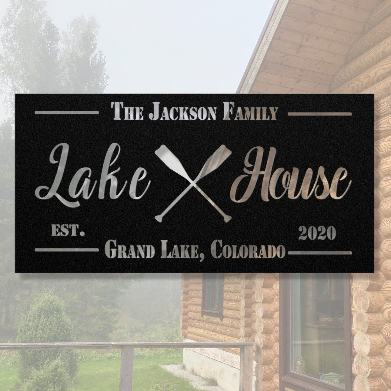 Personalized Metal Lake House Sign - Crossed Paddles