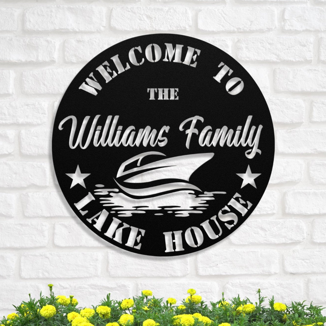 Personalized Metal Lake House Sign - Speed Boat