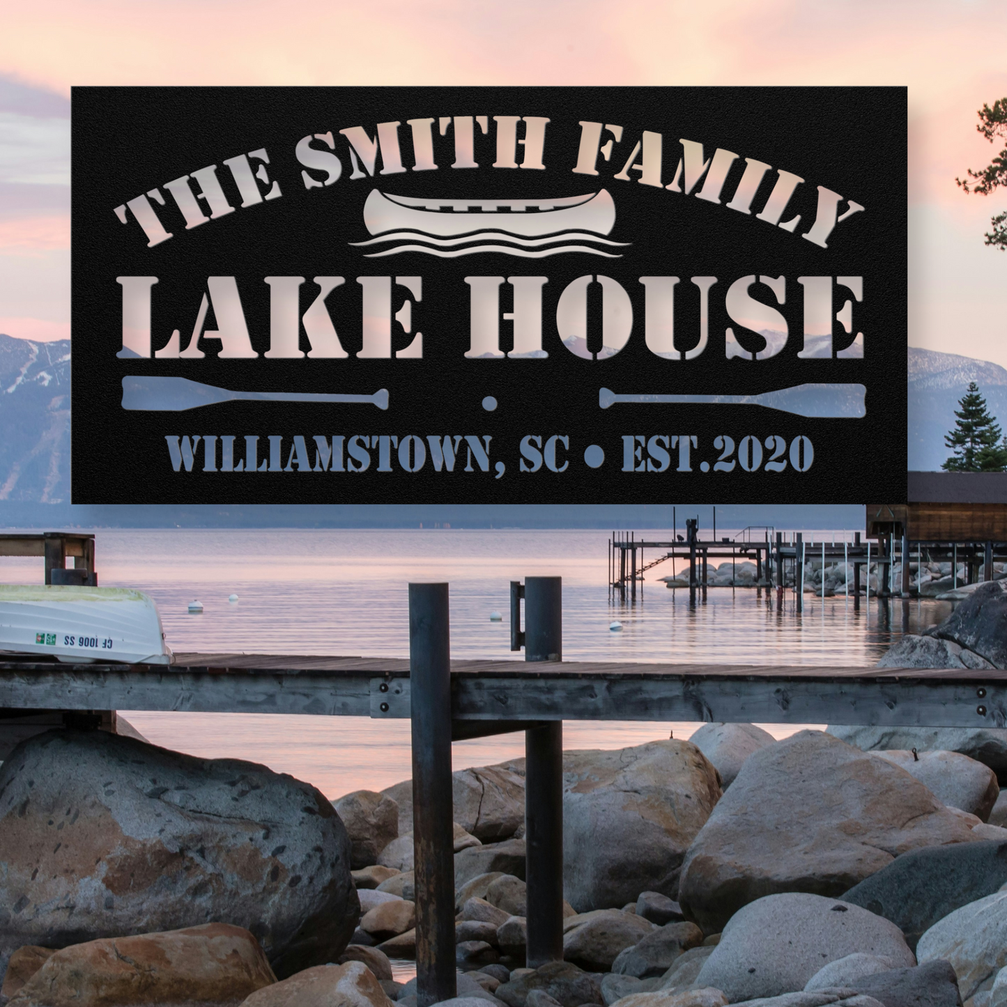 Personalized Metal Lake House Sign - The Boat and Paddles