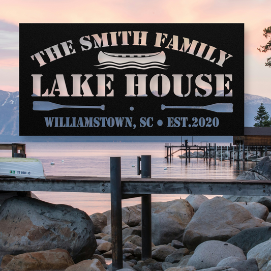 Personalized Metal Lake House Sign - The Boat and Paddles