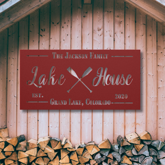 Personalized Metal Lake House Sign - Crossed Paddles