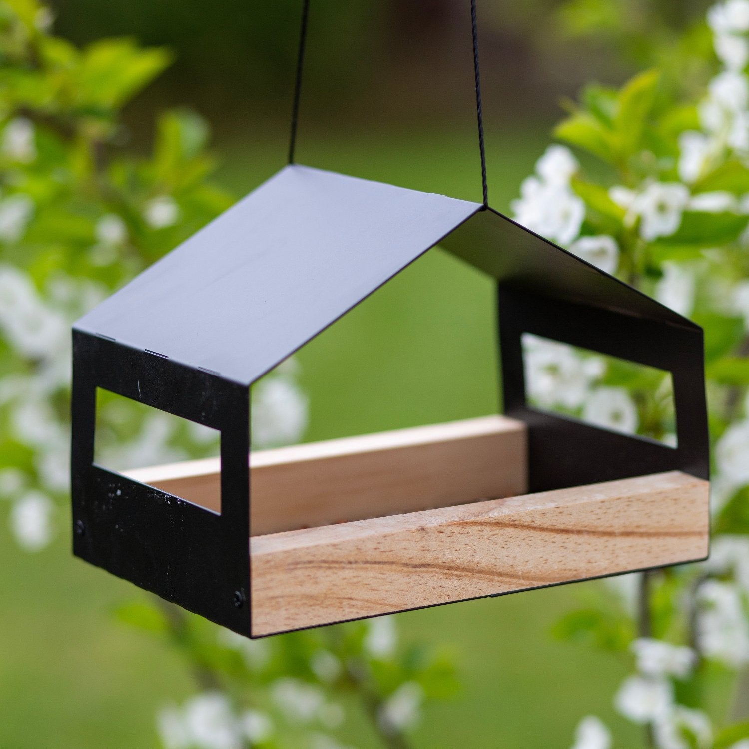 Modern metal hanging bird feeder