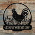 Personalized Metal Chicken Coop Sign - Rooster and Wild Flowers