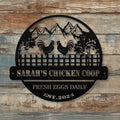 Personalized Metal Chicken Coop Sign - Roosters On The Fence