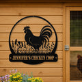 Personalized Metal Chicken Coop Sign - Rooster and Wild Flowers