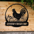 Personalized Metal Chicken Coop Sign - Rooster and Wild Flowers