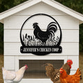 Personalized Metal Chicken Coop Sign - Rooster and Wild Flowers