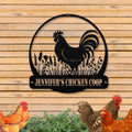 Personalized Metal Chicken Coop Sign - Rooster and Wild Flowers