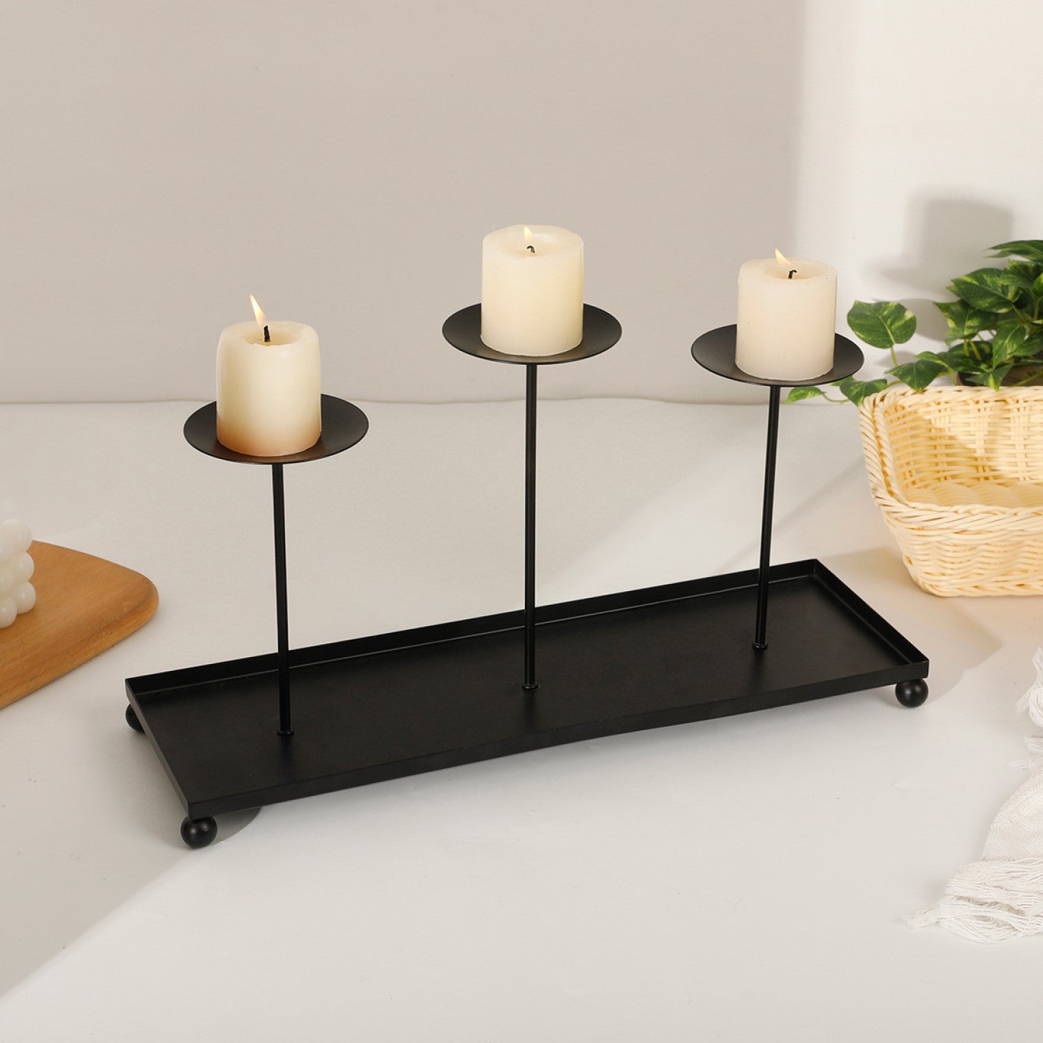 MOODBLESK ™ 3 PILLAR METAL CANDLE HOLDER WITH TRAY