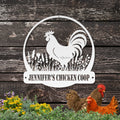 Personalized Metal Chicken Coop Sign - Rooster and Wild Flowers