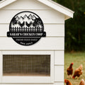Personalized Metal Chicken Coop Sign - Roosters On The Fence