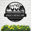 Personalized Metal Chicken Coop Sign - Roosters On The Fence