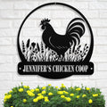 Personalized Metal Chicken Coop Sign - Rooster and Wild Flowers