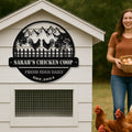 Personalized Metal Chicken Coop Sign - Roosters On The Fence