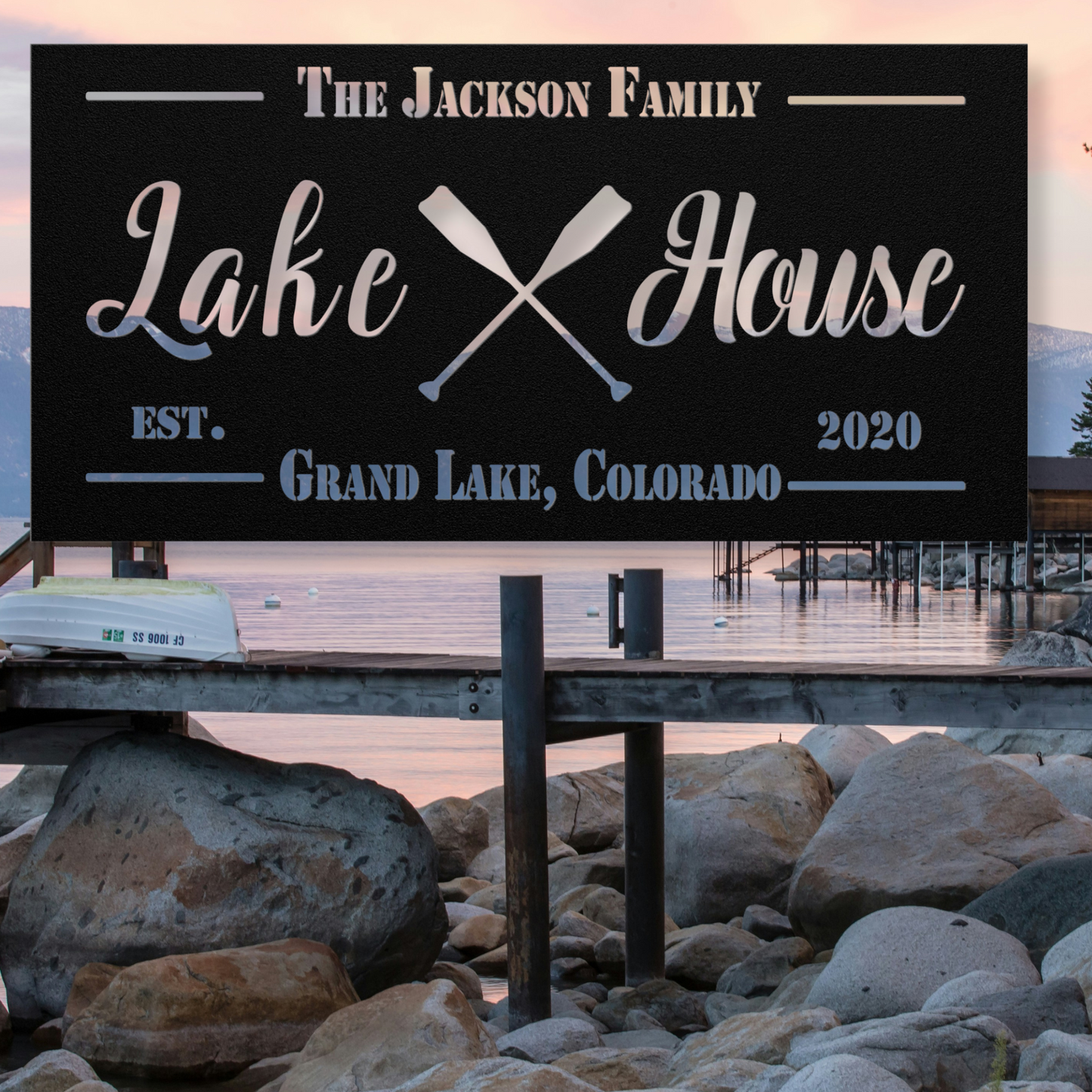 Personalized Metal Lake House Sign - Crossed Paddles