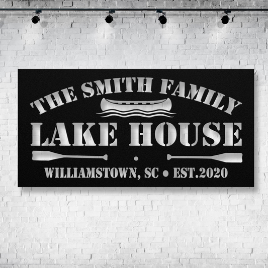 Personalized Metal Lake House Sign - The Boat and Paddles