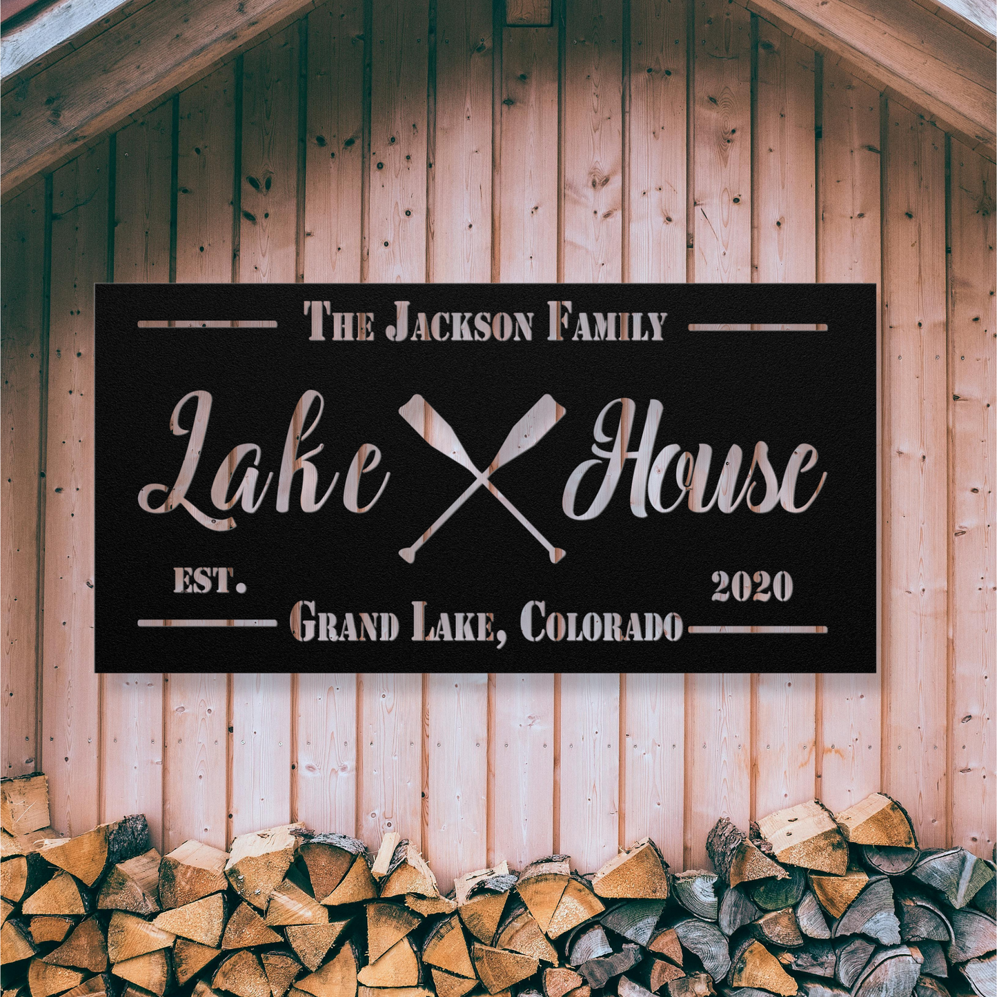 Personalized Metal Lake House Sign - Crossed Paddles