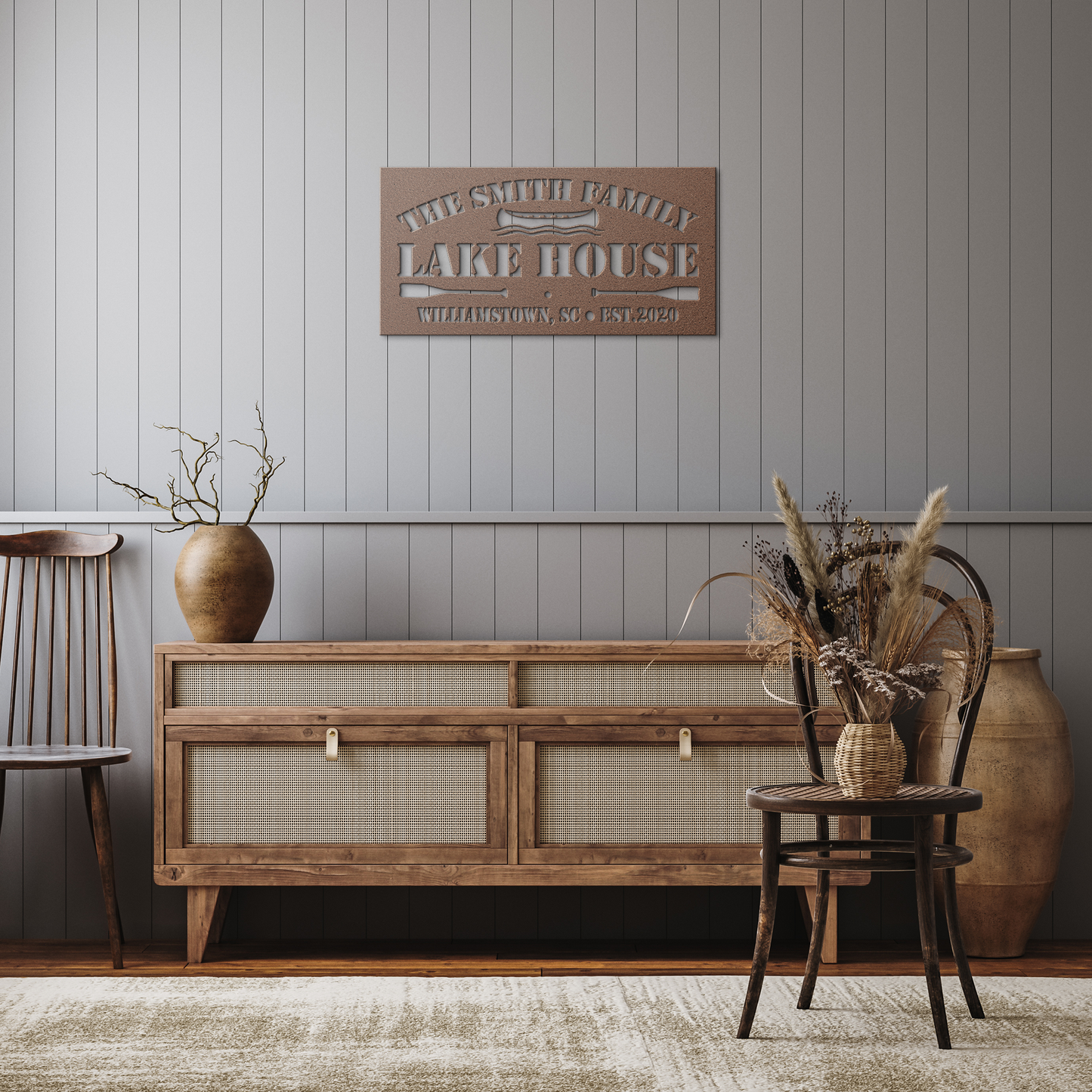 Personalized Metal Lake House Sign - The Boat and Paddles