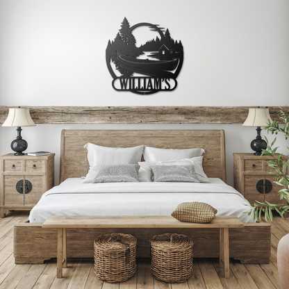 Personalized Metal Lake House Sign - Lake House Sign with Large Boat