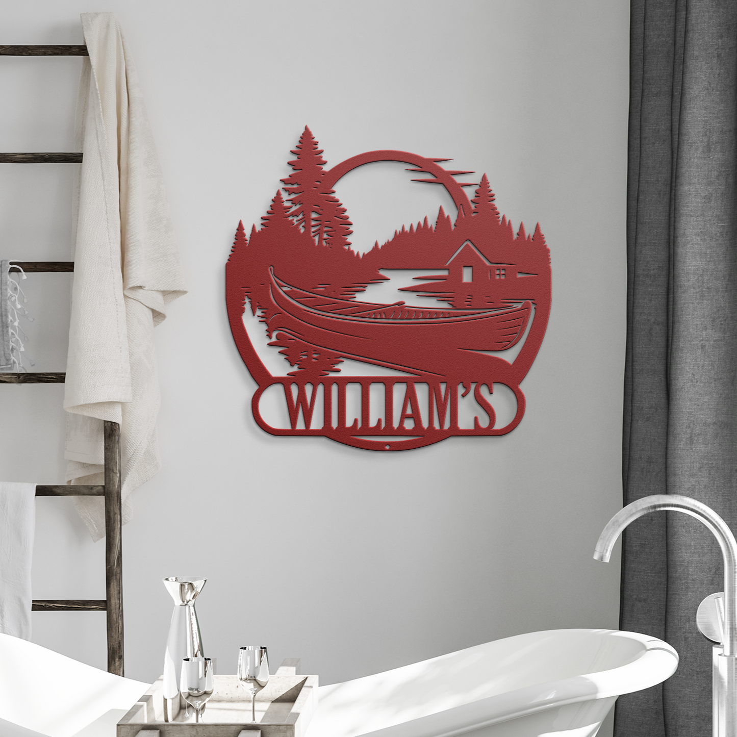 Personalized Metal Lake House Sign - Lake House Sign with Large Boat