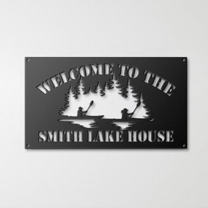 Personalized Metal Lake House Sign - Two Canoe