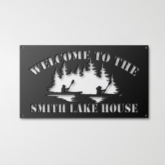 Personalized Metal Lake House Sign - Two Canoe