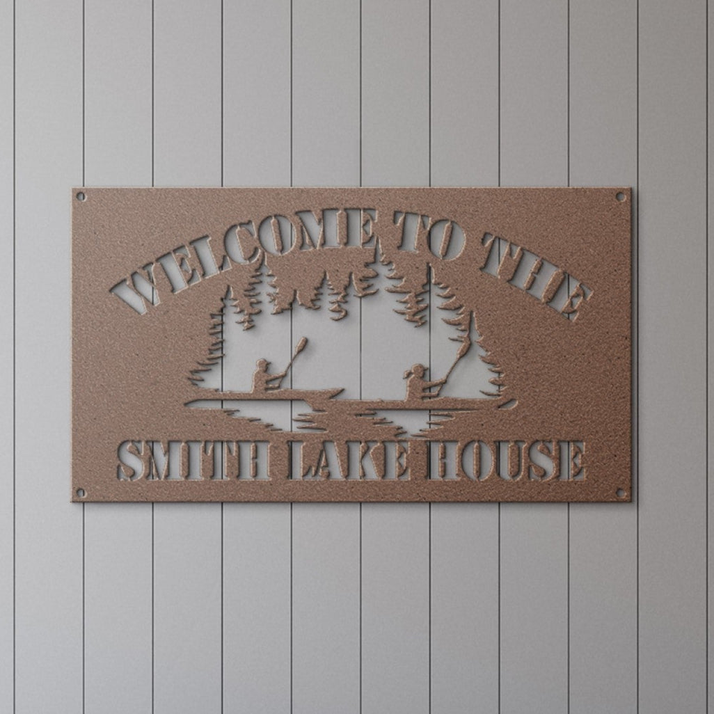 Personalized Metal Lake House Sign - Two Canoe