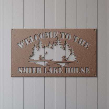 Personalized Metal Lake House Sign - Two Canoe