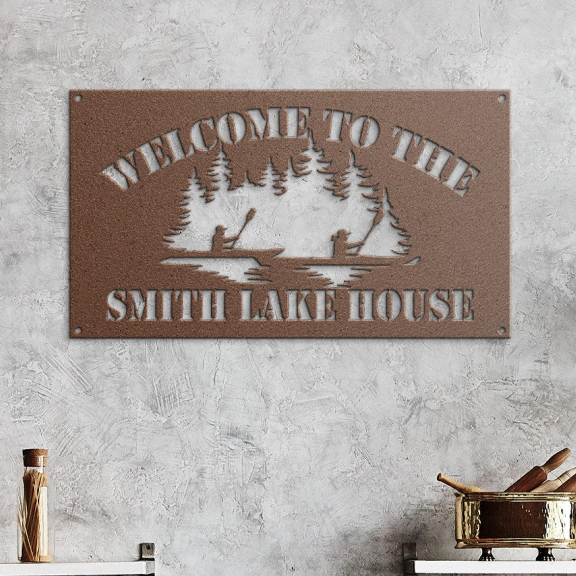 Personalized Metal Lake House Sign - Two Canoe