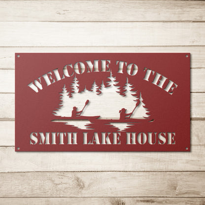 Personalized Metal Lake House Sign - Two Canoe