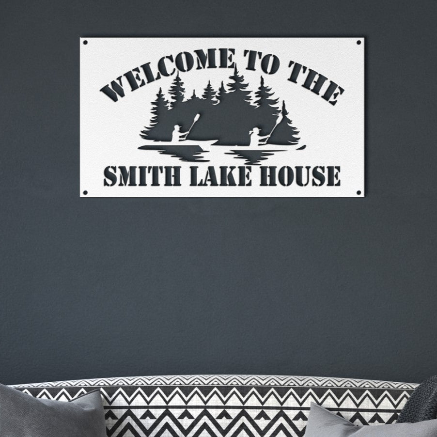 Personalized Metal Lake House Sign - Two Canoe