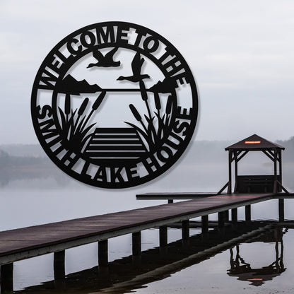 Personalized Metal Lake House Sign - Reeds and Ducks