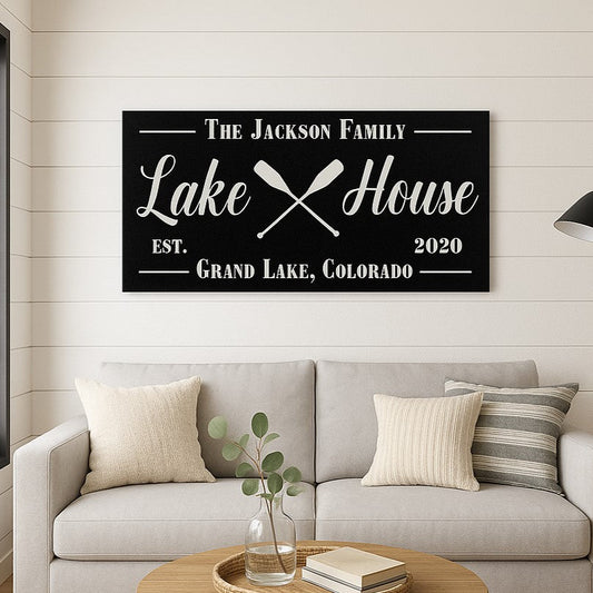Personalized Metal Lake House Sign - Crossed Paddles